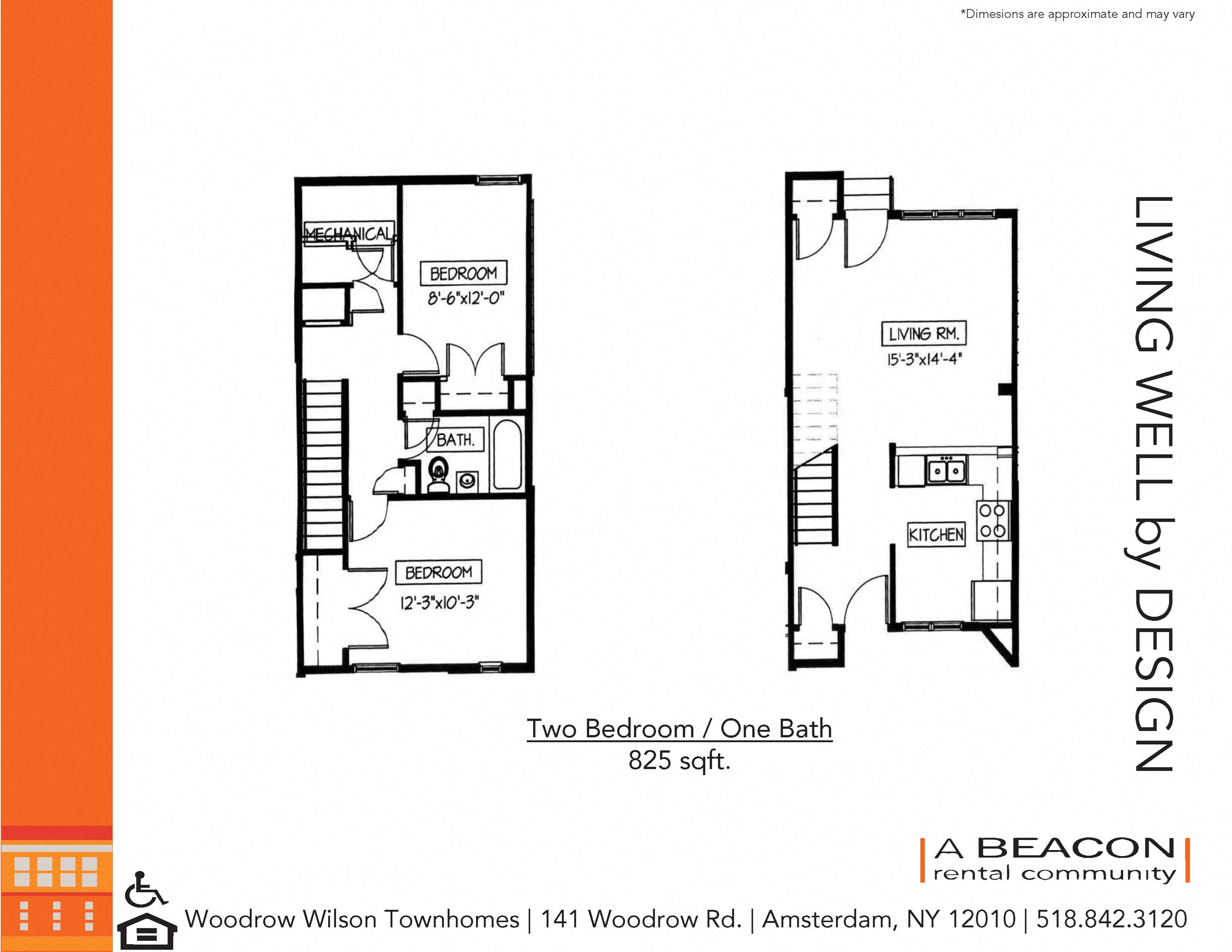 Two bedroom apartment at Woodrow Wilson Townhomes in Amsterdam, NY